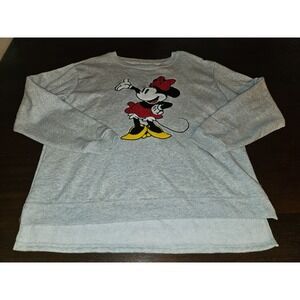 Disney Chenille Patch Print Minnie Mouse Super Soft Crew Sweatshirt Size XL Gray